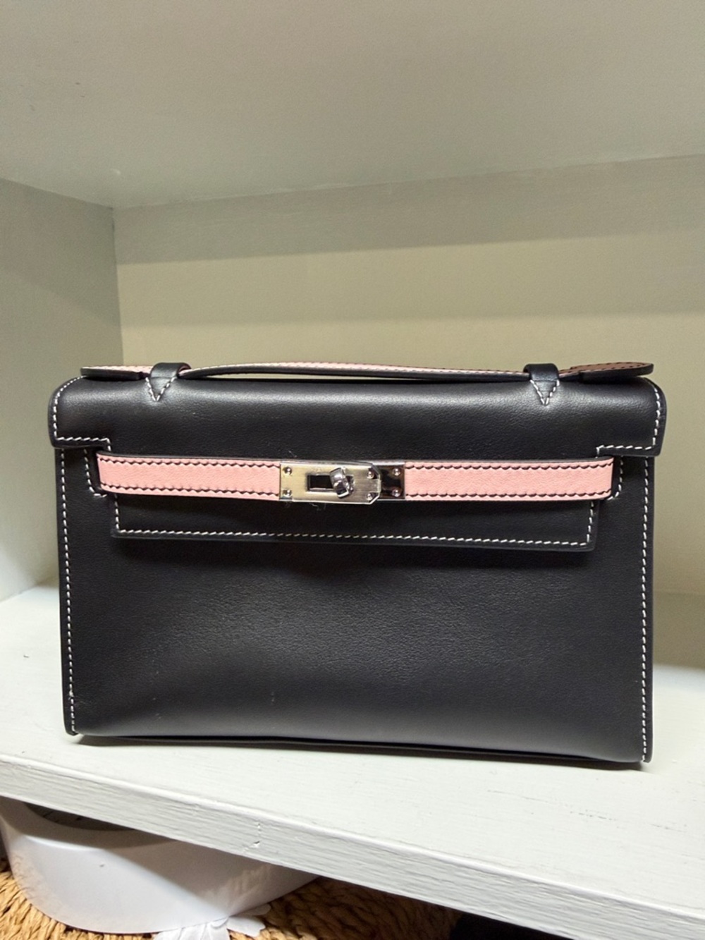 Black and Pink Leather Top-Handle Women’s Bag